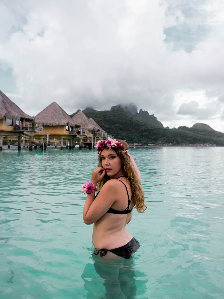 Mountain view of Bora Bora from overwater bungalow